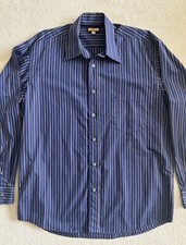 Mens OAKMAN Medium Navy Blue Striped Long Sleeved Shirt. Excellent Condition