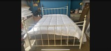 Metal Bed Frame Double Cream And Brass
