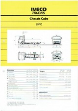 IVECO 60F10 CHASSIS CAB ORIGINAL 1981 FACTORY UK TECHNICAL SPECIFICATION SHEET