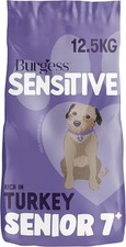 Burgess Sensitive Senior Dry Dog Food 7+ Years Rich in Turkey Dog Feed 12.5Kg