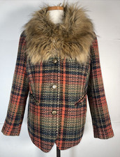 Joe Browns Women's Funky Funtime Faux Fur Collar Plaid Fall Jacket Size 16