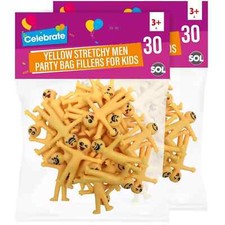 2x SOL 30pk Yellow Stretchy Men Party Bag Fillers For Kids, Fun Flexible Stretch