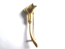 Vintage Lily Flower Brooch Crystal Glass Gold Tone Metal Oriental Flower
