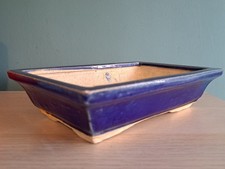 Vintage Blue Rectangular Bonsai Pot