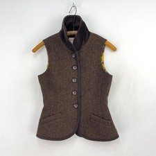 Joules Edina Tweed Vest Womens 8 Brown Wool Country Hacking Waistcoat Gilet