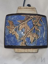 Tenmoku Pottery "Wall Vase" Pocket Malaysia Handicraft Maple Leaves Hand Painted