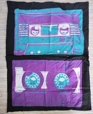 Set of 2 Cassette Tape Pillow Cases purple black blue Primark