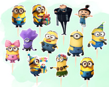 12 MINION CUPCAKE TOPPERS/