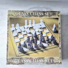 Glass Chess Set Clear And Frosted Glass Pieces And Glass Board 10-10" 25-25cm