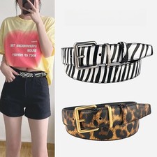 Genuine Leather Zebra Leopard Pattern Causal Waistband High Quality Buckle Jeans
