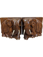 Wooden Elephant Bookends Hand