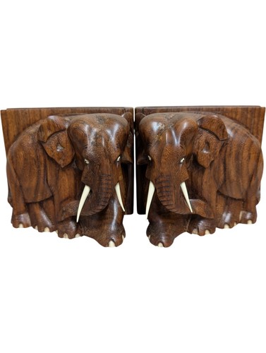Wooden elephant bookends hand - elephant,