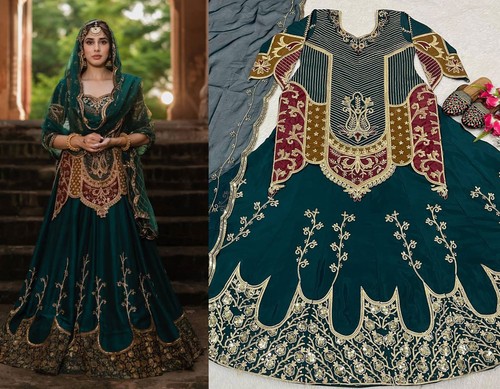 Aqua green sequence long choli - green,