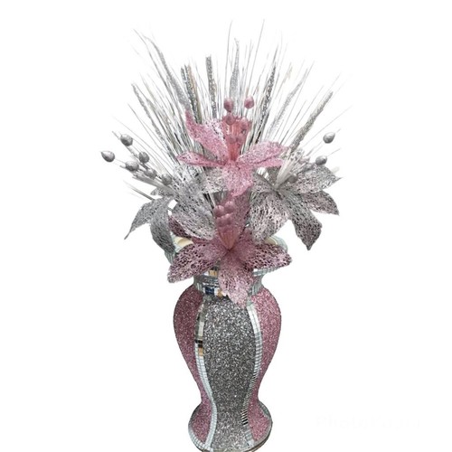 Pink silver vase with flowers - pink,