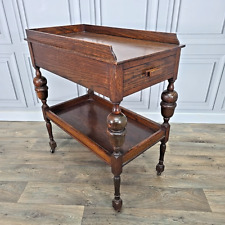 Antique Oak Trolley 2 Tier Drinks Serving Cutlery Table - Castors - Solid Wood