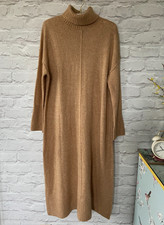 AND/OR JOHN LEWIS SIZE M CAMEL BEIGE ROLL NECK MIDI WOOL MIX KNIT JUMPER DRESS