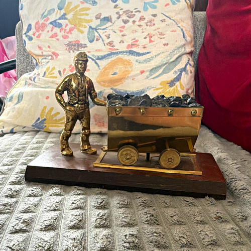 Brass coal miner figure with - brass,