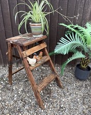 Vintage Wooden Steps Rustic Country Garden Plant Shop Display Small Step Ladder