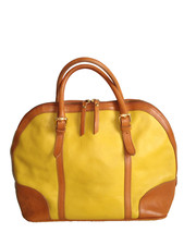 VALENTINA Italy mustard yellow pebbled leather Tote hand bag tan gold hardware