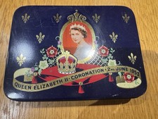 Queen Elizabeth II 1953 Coronation Souvenir Tin with Silk Corsage