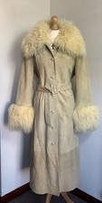 Nasty Gal Size 10 real Suede Mongolian Fur Long belted Afghan Penny Lane Coat