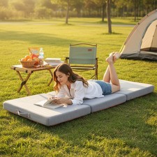 10/15cm Folding Mattress Memory Foam Tri-fold Portable Camping Bed w/2 Handles