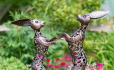 BOXING HARES Beautifully handcrafted filigree bronze coloured metalwork.