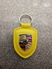 Porsche Leather Crest Car Keyring Keychain Yellow 911 GT3 Taycan