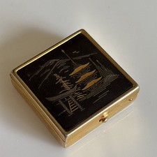 Lovely Vintage AMITA Signed Japanese Damascene Gold Tone* Square Pill Pot