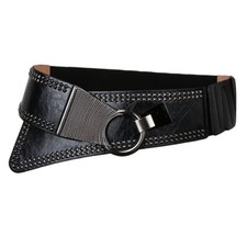 Leather wide waist belt - belt, buckle