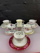 Selection of Mismatch China Cups Saucers Side Cake Plates Jug Sugar Sets Trios