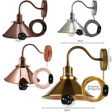 Vintage Industrial Wall Light  Lampshade Plug In Wall Lamp Indoor Dimmer Switch