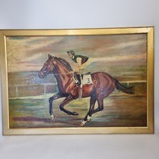 R A Raynsford Signed Oil On Canvas Horse Racing " Nijinsky" Ridden Lester Piggot