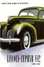 🚗 1938 Lincoln-Zephyr V12 Poster - 24x36” -Hi-Res 💎 Rare Reprint 200 GSM-