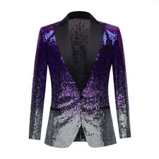 Mens Sequins Two Tone Gradient Jacket Shiny Dress Suit Blazer Coat Showman Party