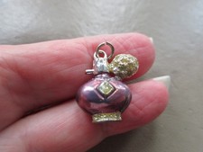 VINTAGE SILVER TONE CRYSTAL ENAMEL PERFUME ATOMISER SCENT BOTTLE CHARM PENDANT
