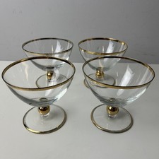 Set of 4 Vintage Art Deco style cocktail glasses with gold stems and rims