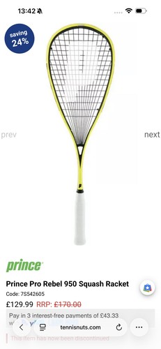 Prince 950 rebel squash racket - rebel,
