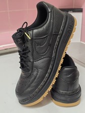 NIKE AIR FORCE 1 LUXE LEATHER BLACK GUM SNEAKERS UK 9.5 EUR 44.5 GREAT CONT.