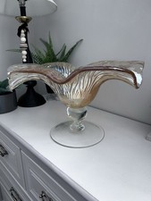 Vintage Murano Style Art Glass Iridescent Swirl Centerpiece Pedestal Large Heavy