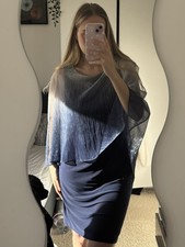 Gina Bacconi Blue/Silver ‘Shyla Foil Cape Chiffon  Cocktail Dress’ Size 16