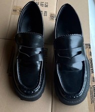 Womens Schuh Black loafers size 6 /Eur 39- Chunky Block heels-Loose Fit Shoes 