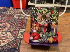 Decoupage Cat and presents Stepper Christmas Card - Approx 4 x 5 inches