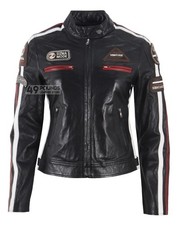 SIZMA Ladies Leather Jacket Black Napa Vintage Retro Biker Style Jacket W-0005
