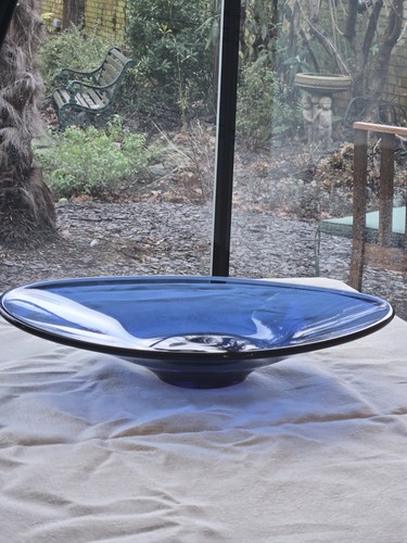 Large blue art glass oval - art,