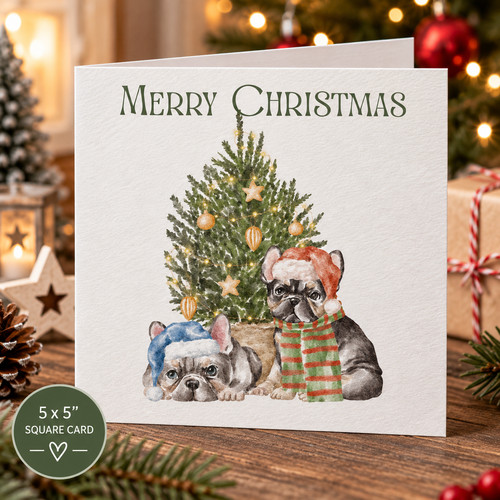 French bulldog christmas card - french,