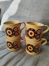 4 x Vintage Ironstone Kiln Craft Mugs Orange Brown 1970's Staffordshire Pottery