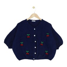 Bellerina Paris Mohair Cardigan Womens Size M Blue Wool Blend Cherry