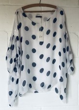 First Avenue Polka Dot Silk Fabric Sparkly Party Blouse Top, S/M, relaxed fit