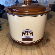 Vintage Tower Ceramic Auto Slow Cooker 1.5 Litre Crock Pot | Brown/Beige 